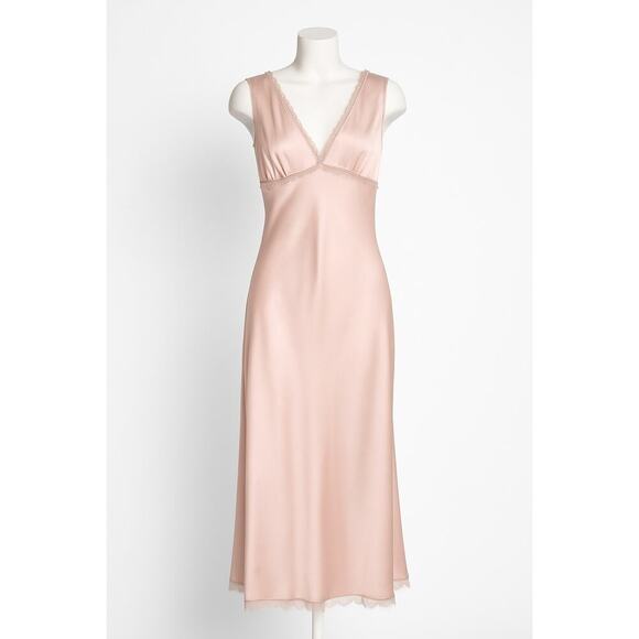 St. John Evening Pale Rose Satin Slip Dress Lace Trim Size 6 – Vintage Glam - Picture 1 of 14